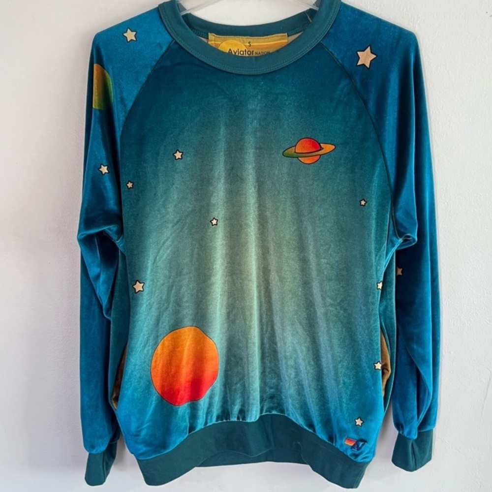 AVIATOR NATION — CELESTIAL SUN GALAXY VELOUR CREW NWT (oversized) - Picture 3 of 10